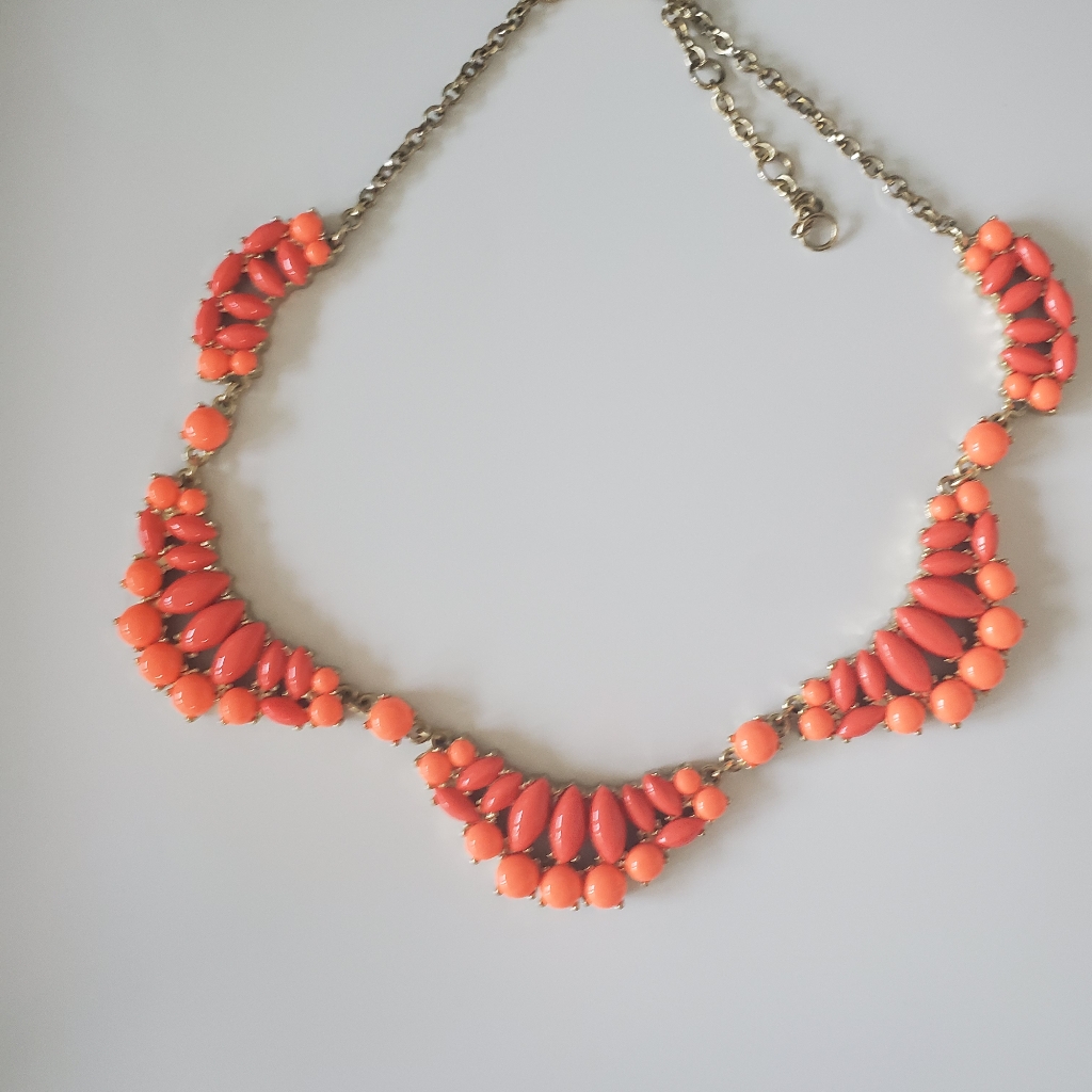 J Crew Factory Coral Beaded Statement Collar Neckl